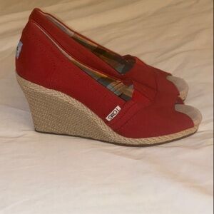 Toms Canvas Peep Toe Wedge Pumps
